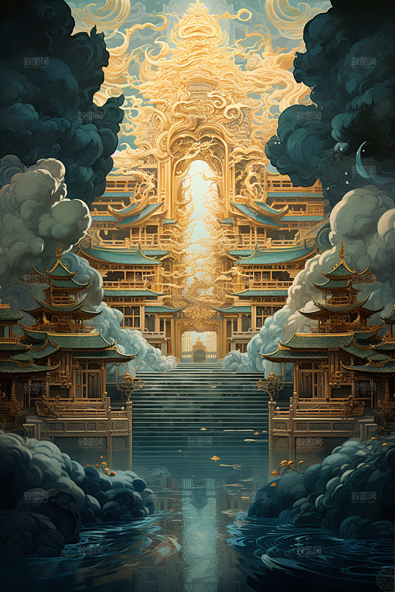 金色神话建筑游戏梦幻原画