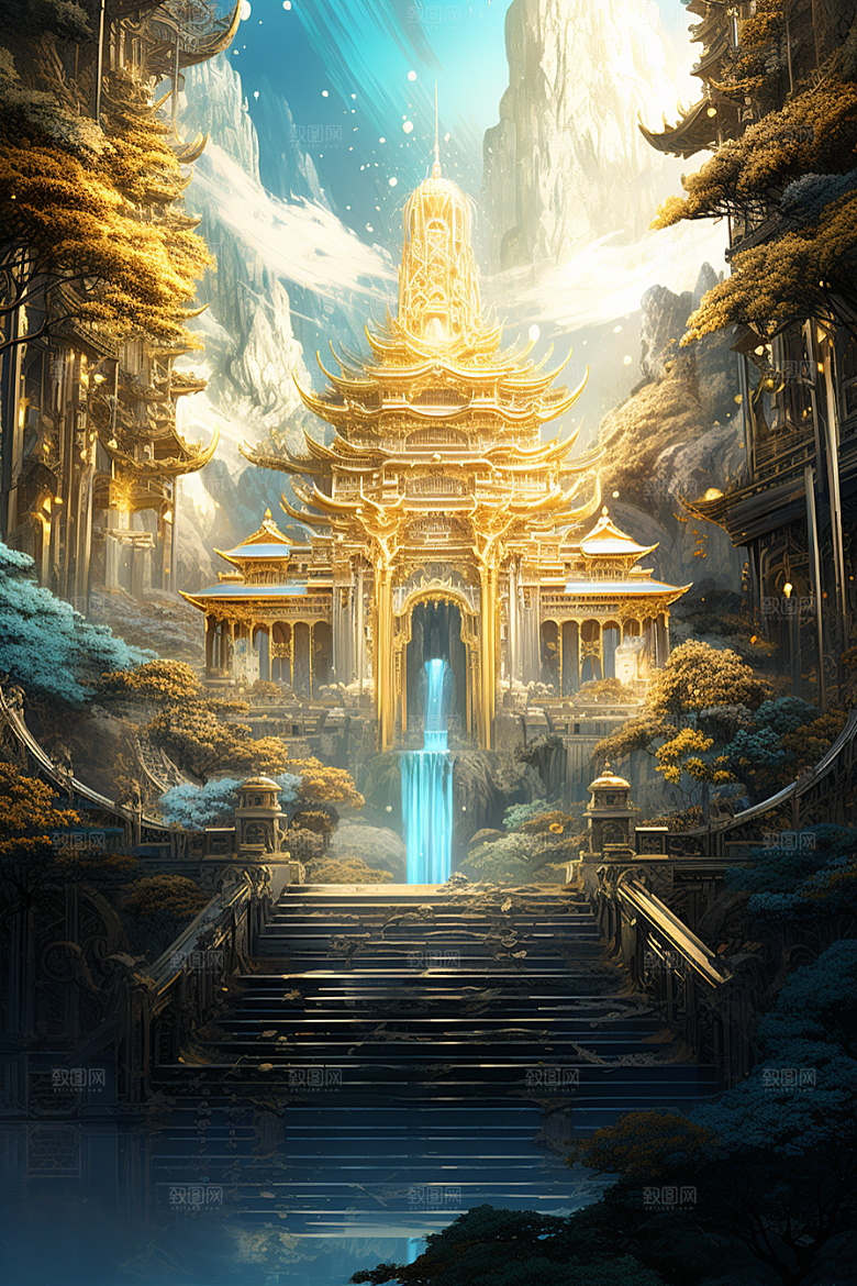 金色神话建筑国潮高清原画
