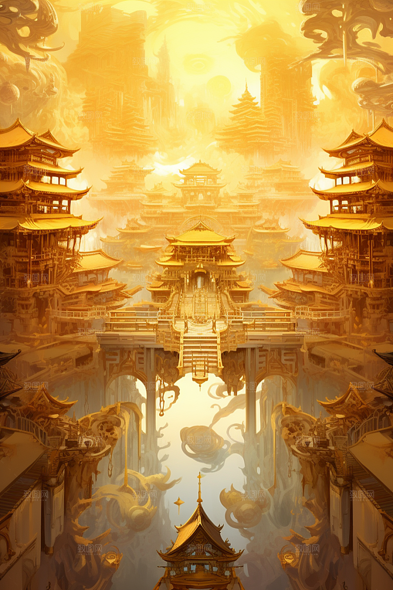 金色神话建筑高清国潮原画