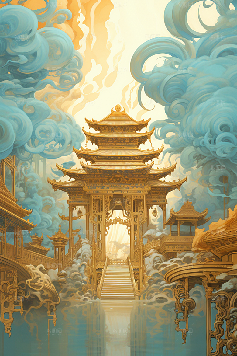 金色神话建筑古风天宫原画