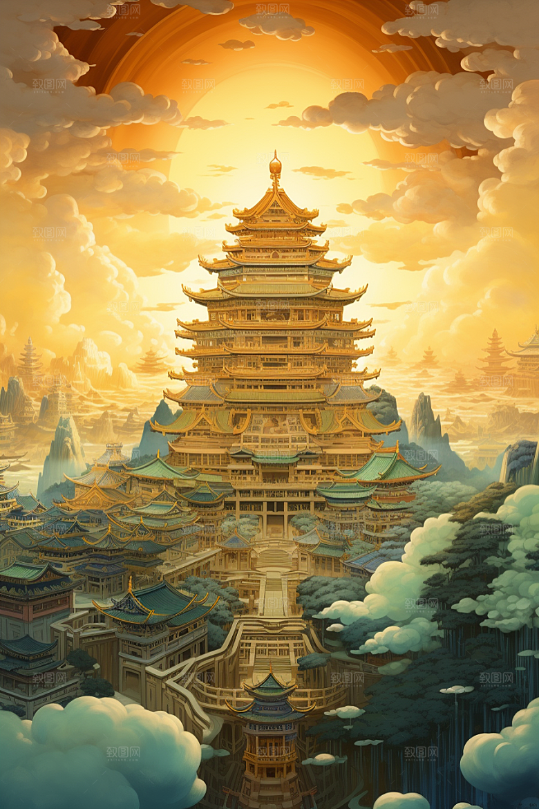 金色神话建筑天宫神仙洞府原画