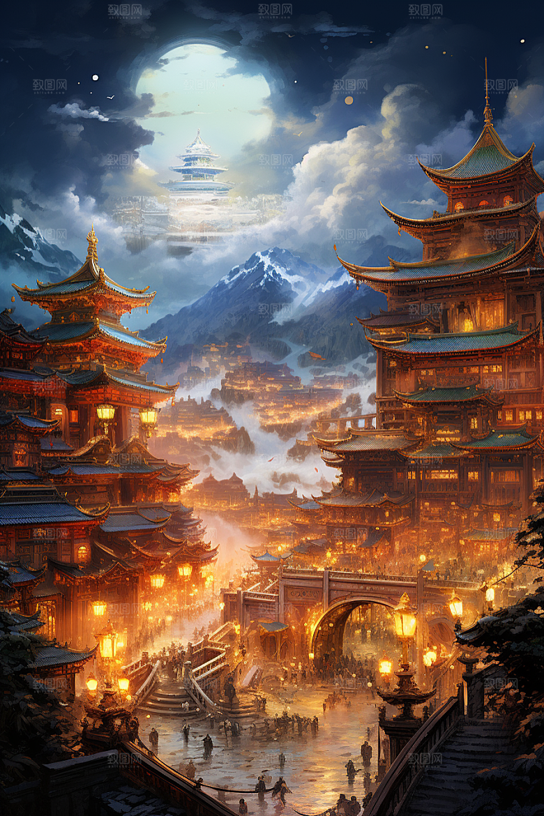 金色神话建筑游戏梦幻原画
