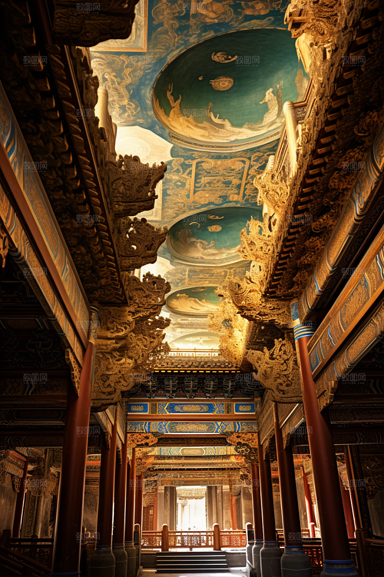 金色神话建筑中国传统风格古风原画