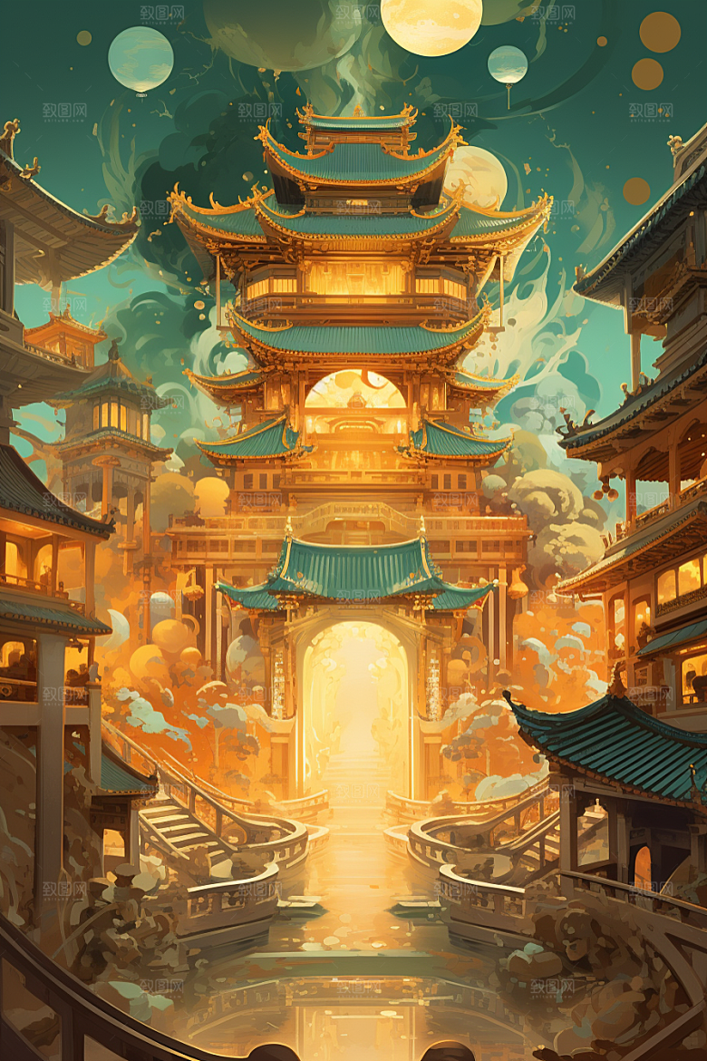 金色神话建筑高清游戏原画