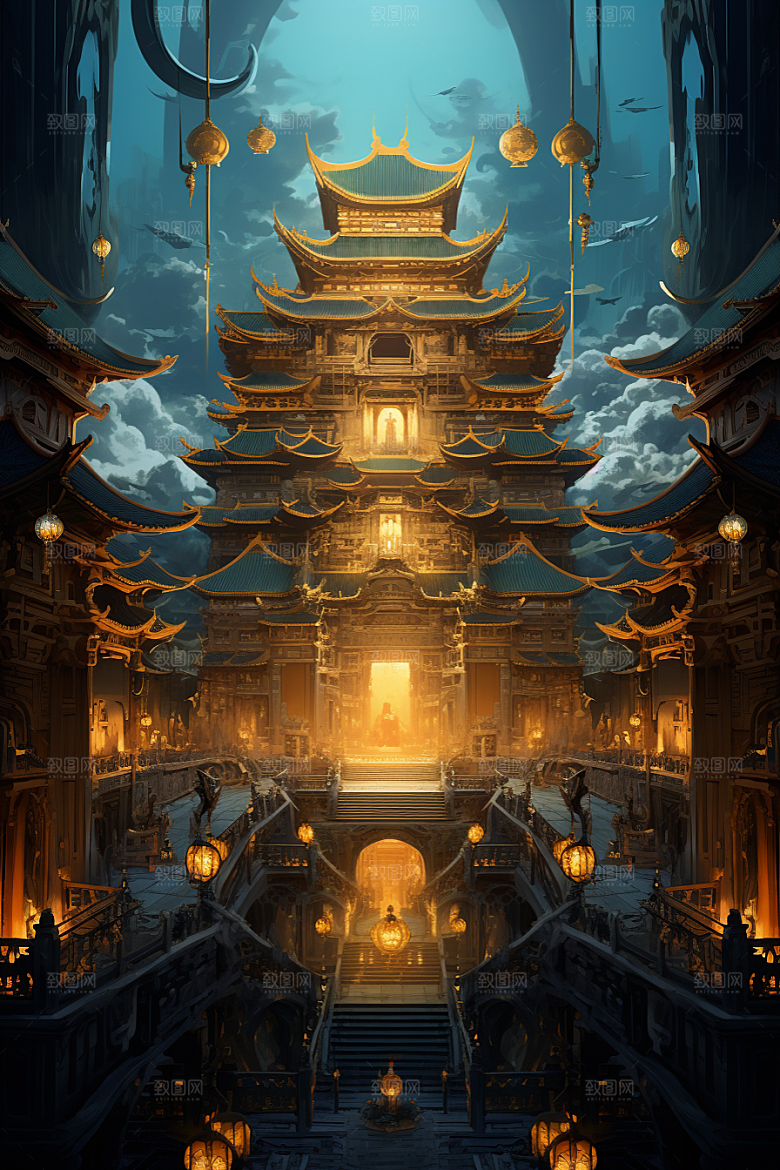 金色神话建筑神仙洞府梦幻原画