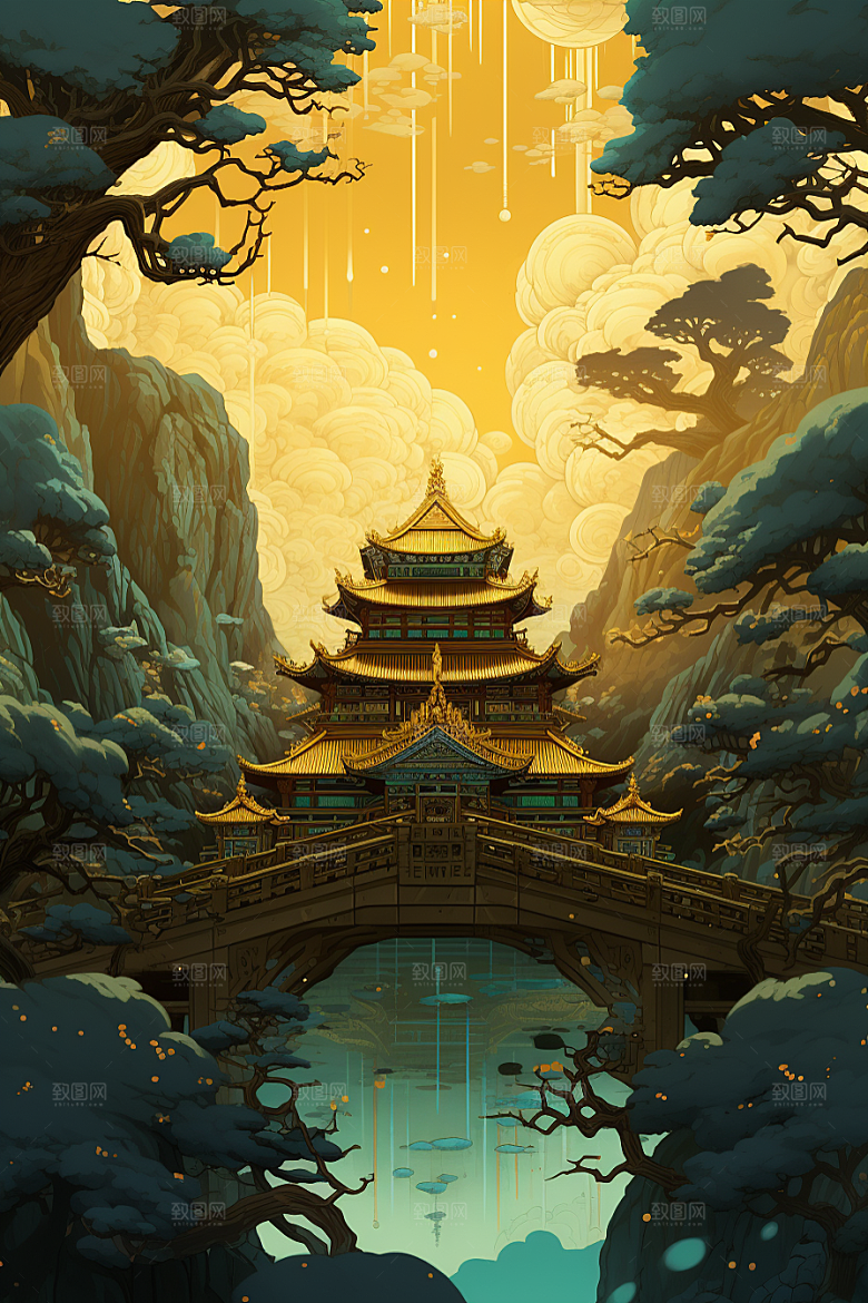 金色神话建筑天宫游戏原画