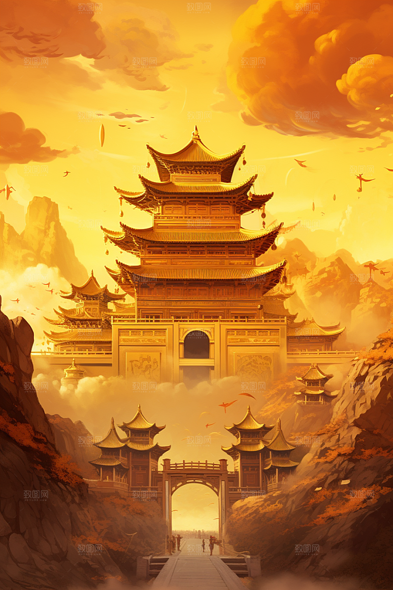 金色神话建筑天宫梦幻原画