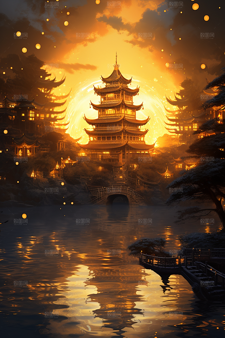 金色神话建筑中国传统风格游戏原画