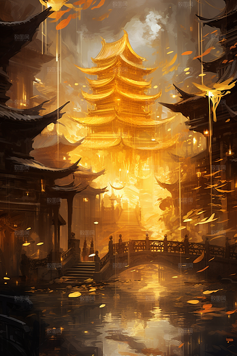 金色神话建筑神仙洞府高清原画