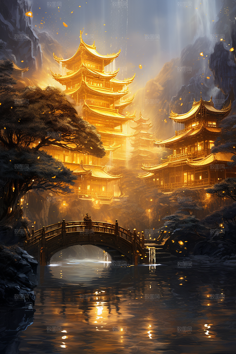 金色神话建筑中国传统风格高清原画