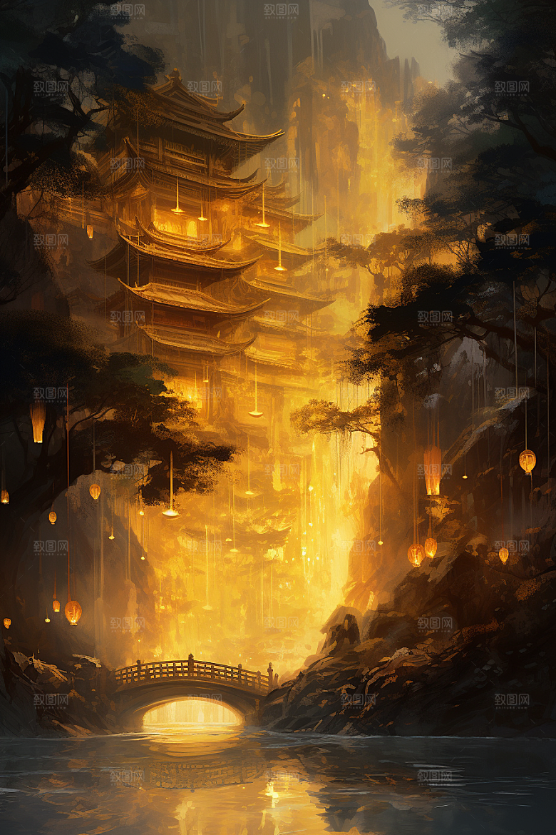 金色神话建筑游戏古风原画