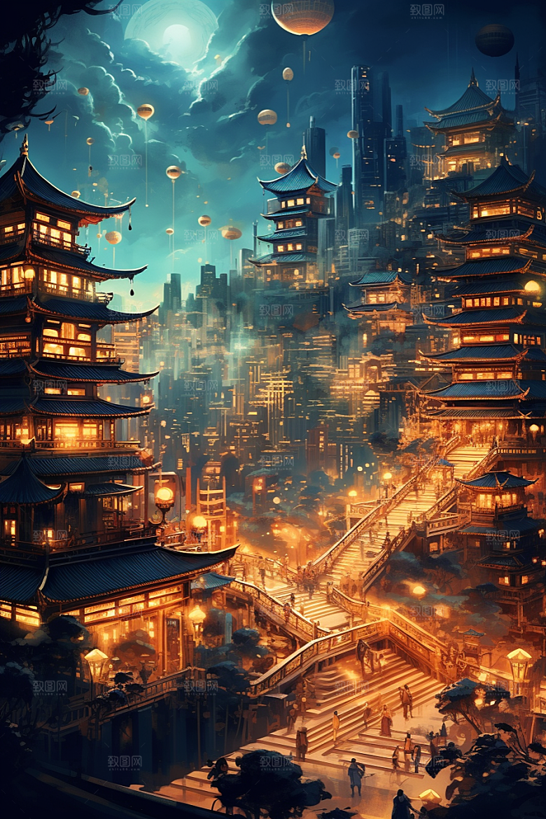 金色神话建筑游戏梦幻原画