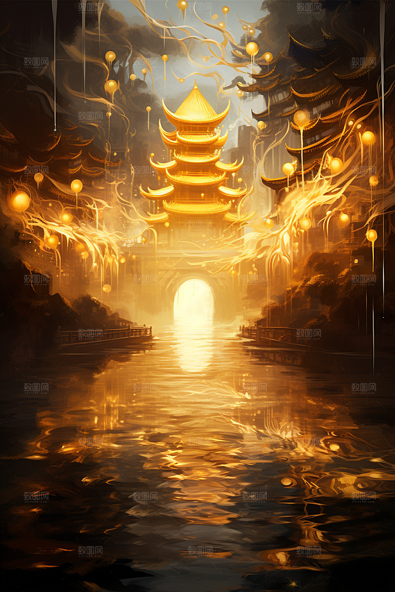金色神话建筑神仙洞府天宫原画