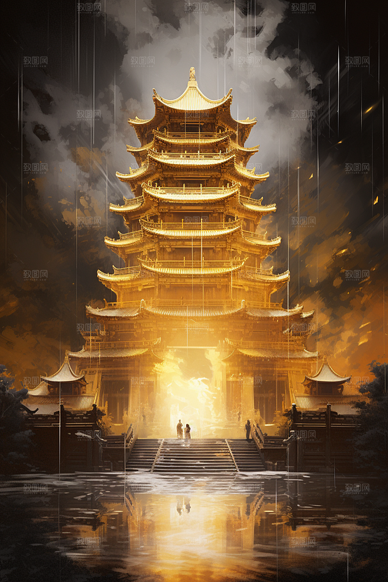 金色神话建筑国潮高清原画