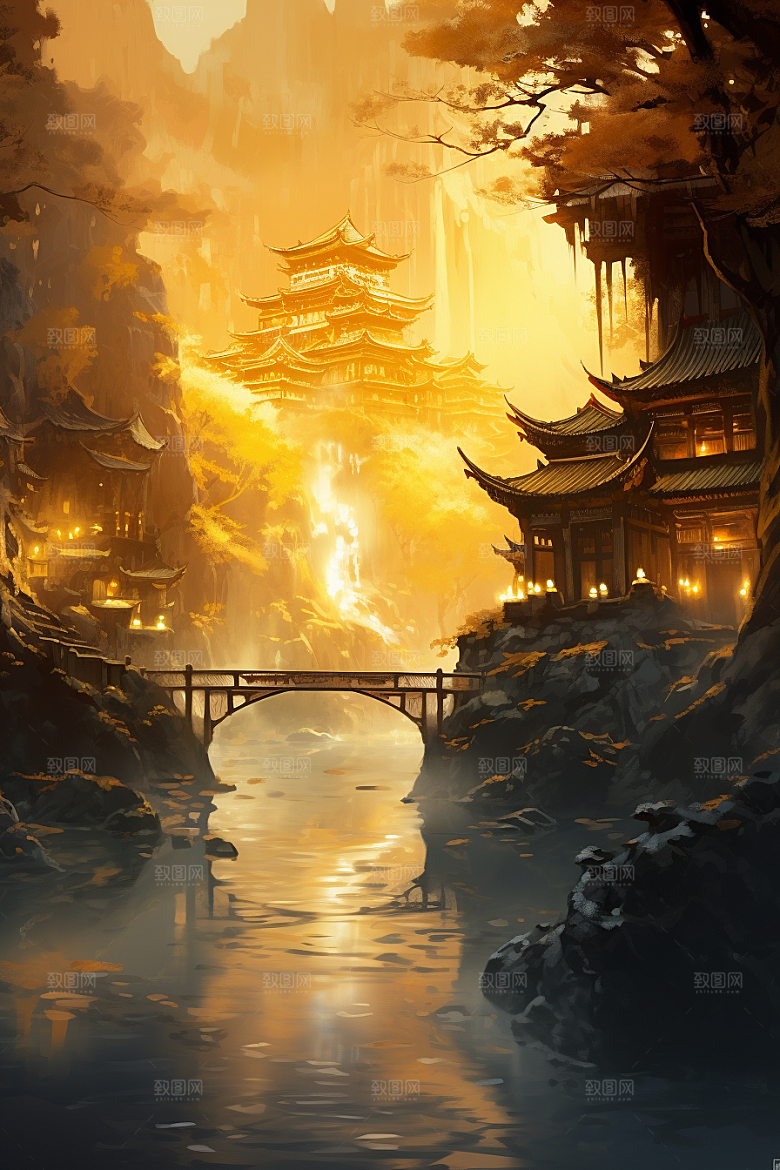 金色神话建筑中国传统风格游戏原画