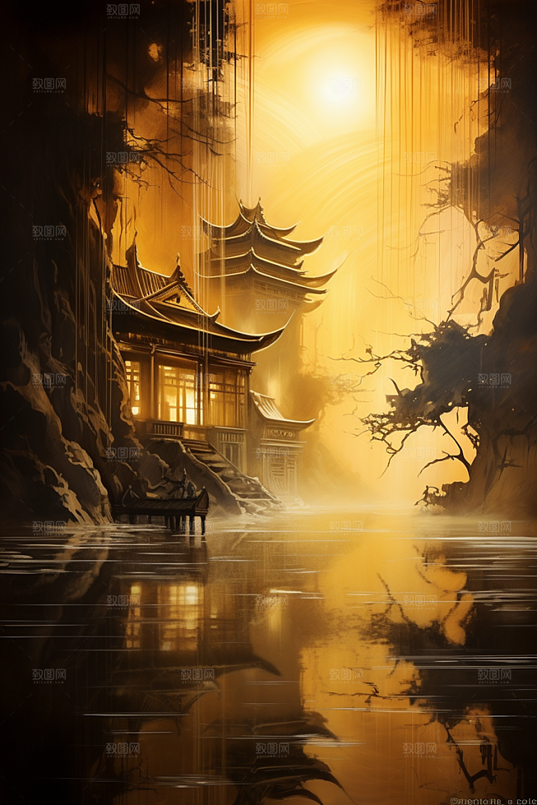 金色神话建筑游戏古风原画