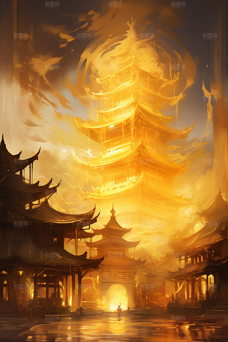金色神话建筑神仙洞府游戏原画