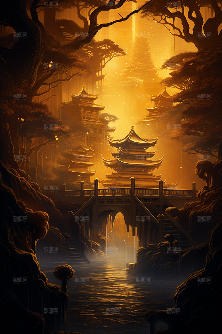 金色神话建筑梦幻天宫原画