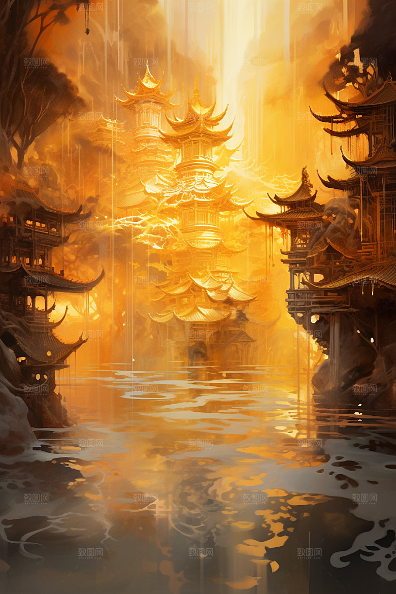 金色神话建筑梦幻游戏原画