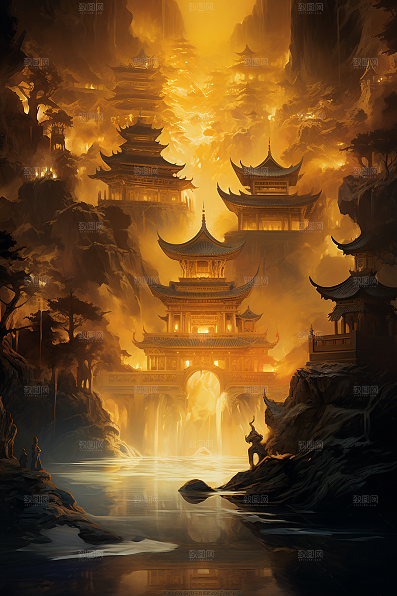 金色神话建筑国潮天宫原画