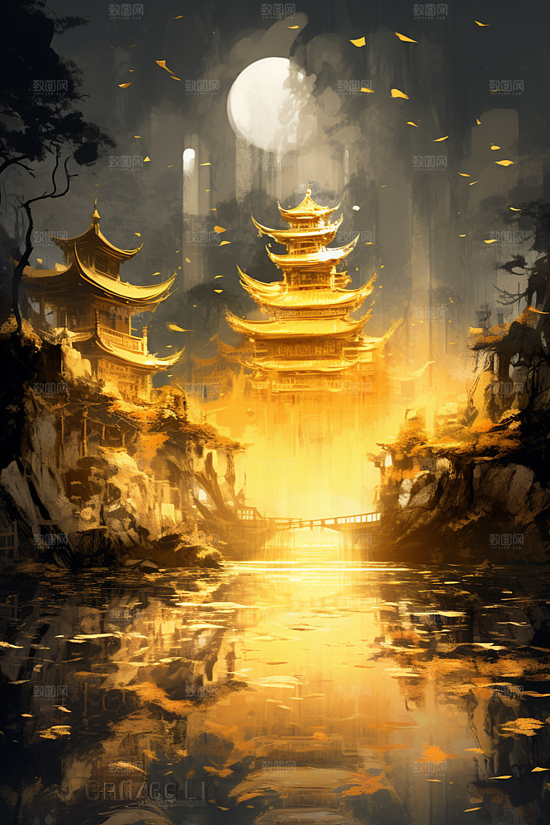 金色神话建筑国潮高清原画