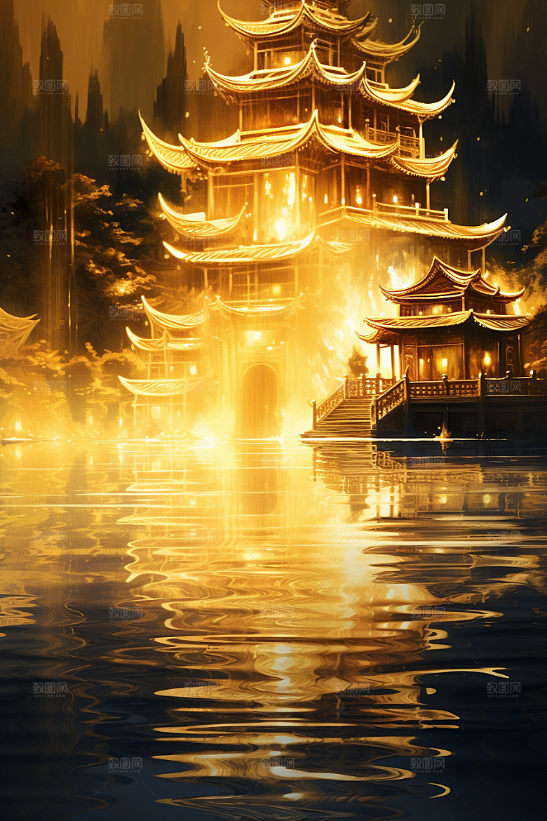 金色神话建筑国潮游戏原画