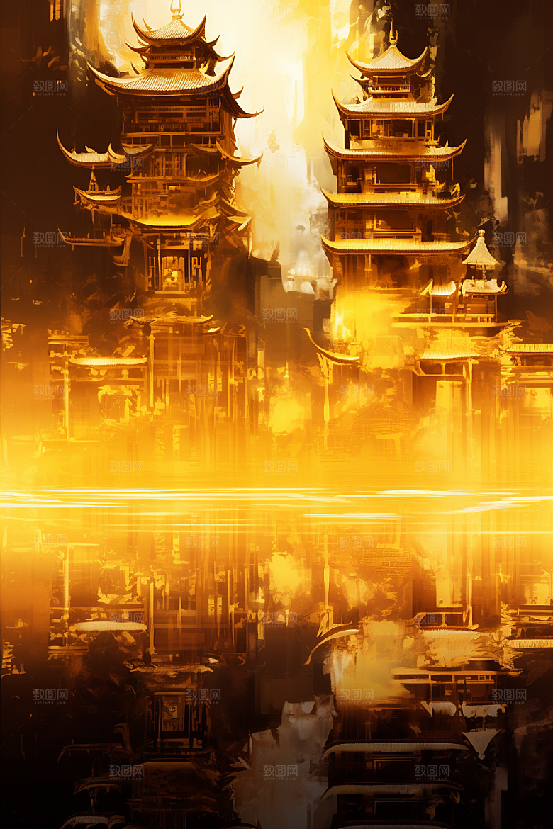 金色神话建筑国潮高清原画