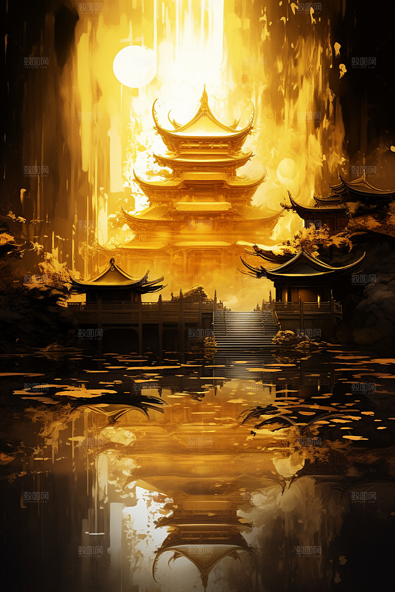 金色神话建筑游戏古风原画