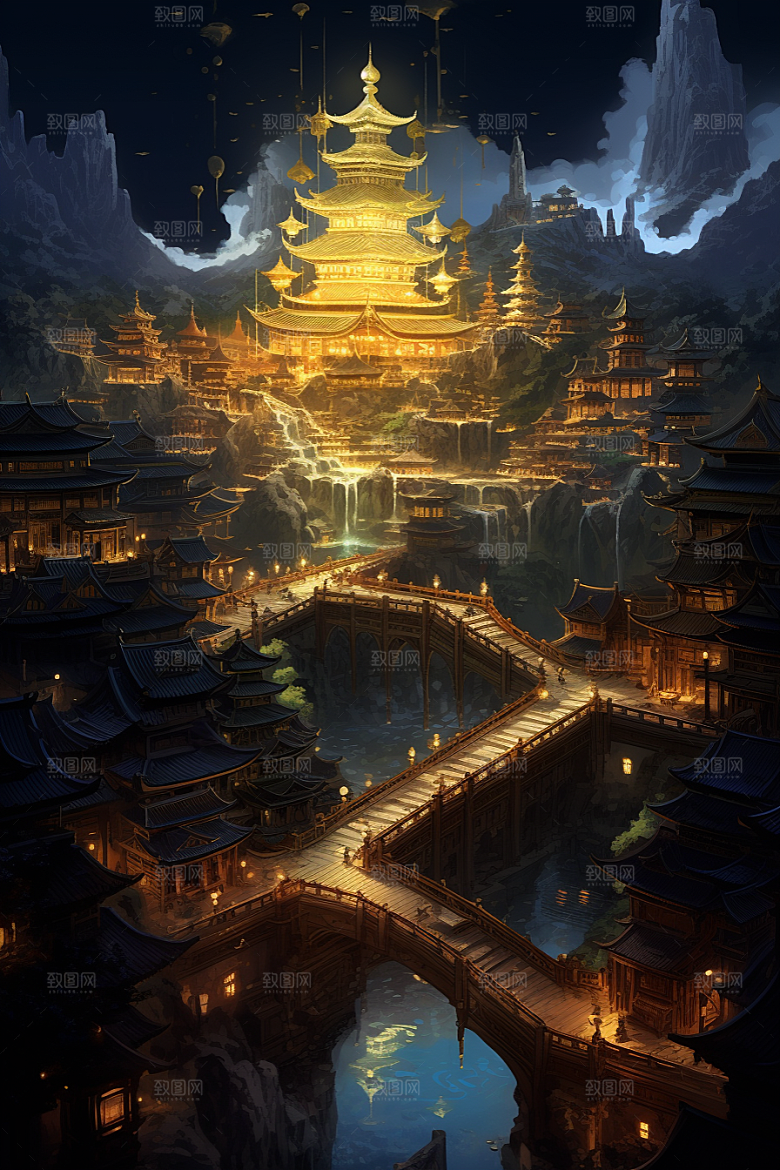 金色神话建筑高清神仙洞府原画