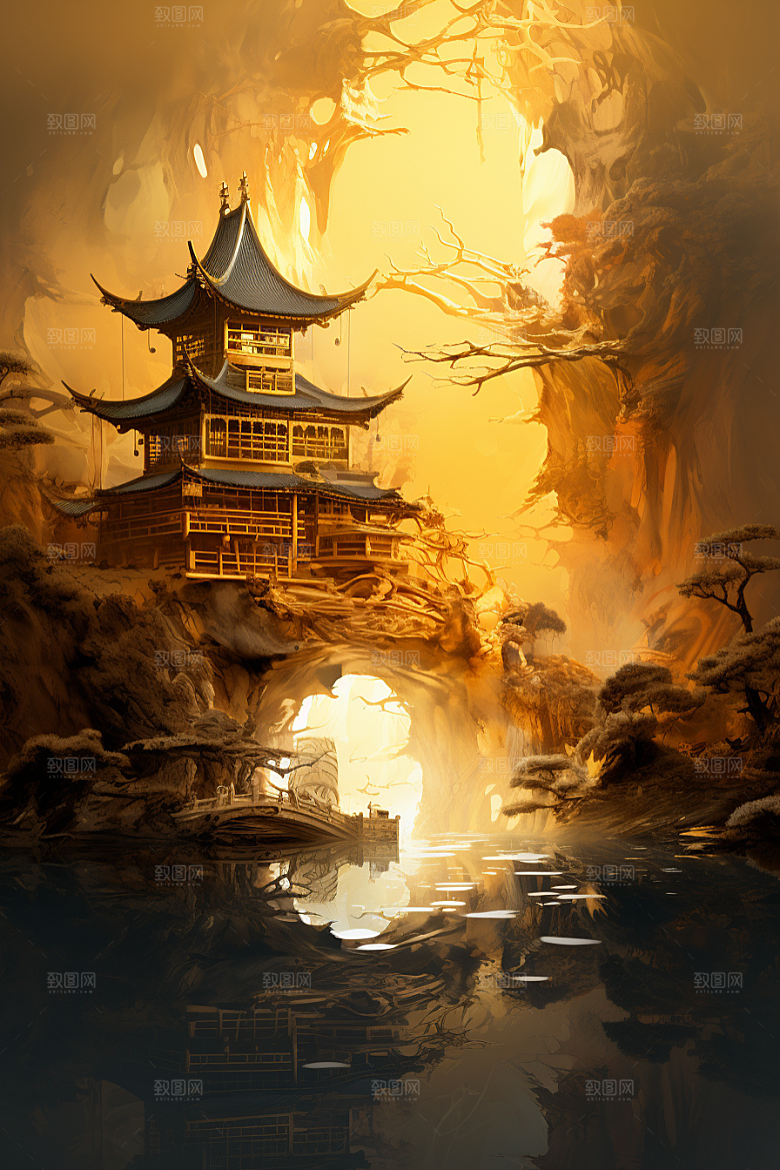 金色神话建筑中国传统风格高清原画