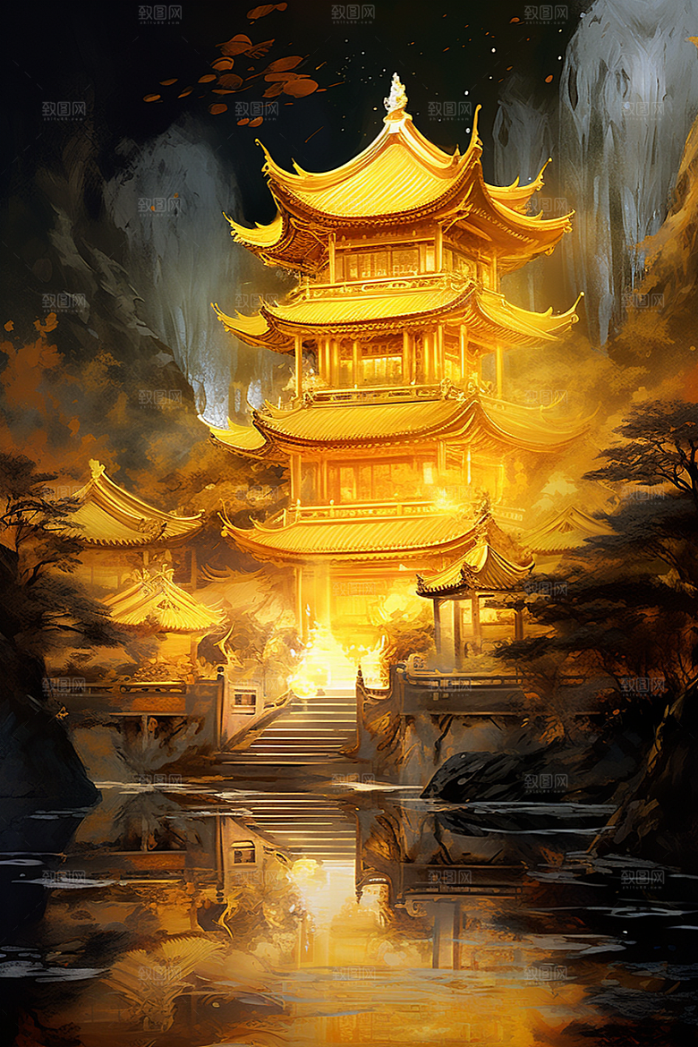 金色神话建筑国潮游戏原画