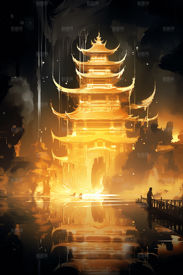 金色神话建筑梦幻国潮原画