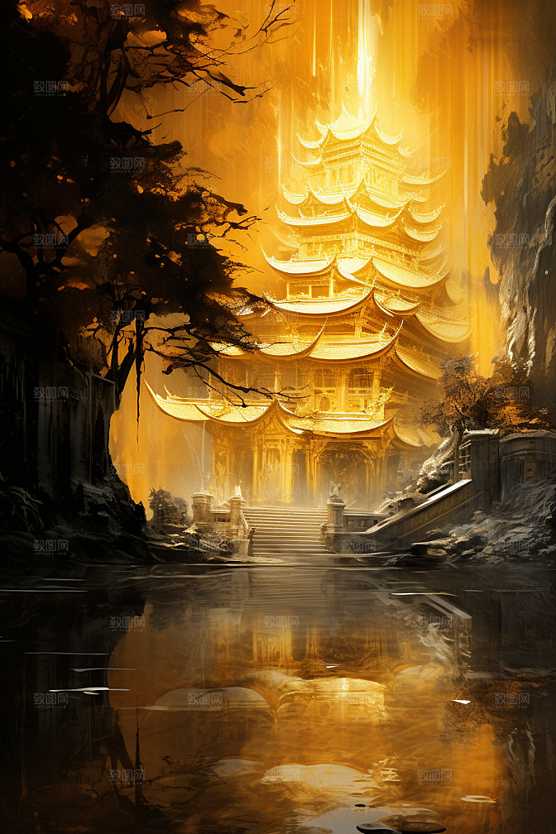 金色神话建筑古风天宫原画