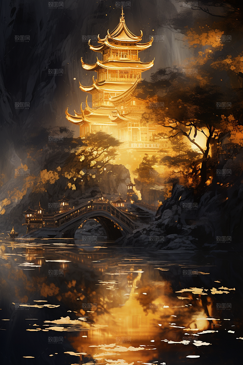 金色神话建筑中国传统风格高清原画