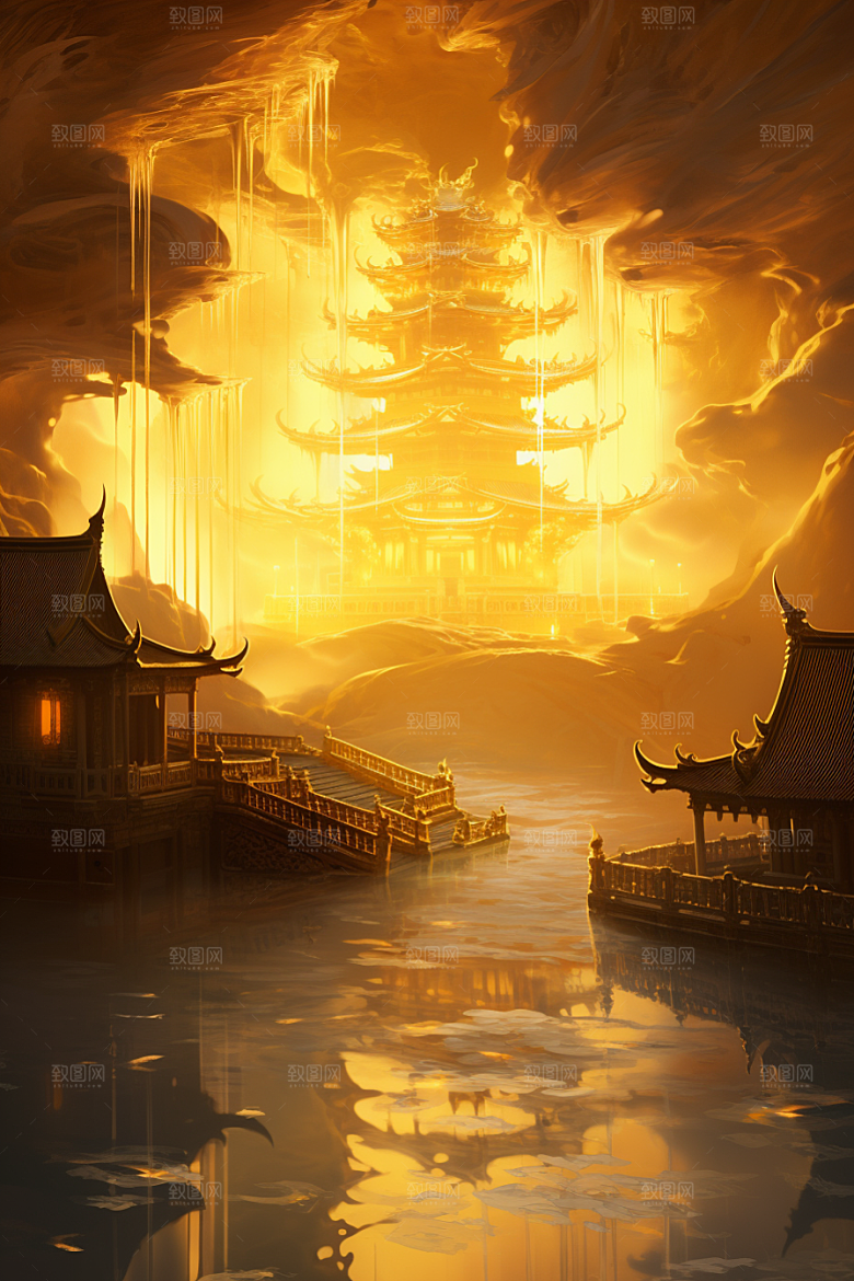 金色神话建筑神仙洞府游戏原画