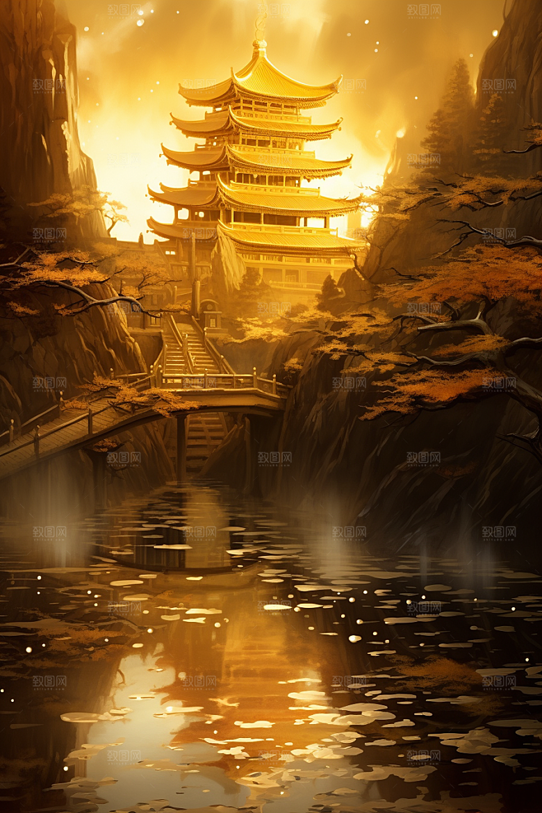 金色神话建筑高清中国传统风格原画