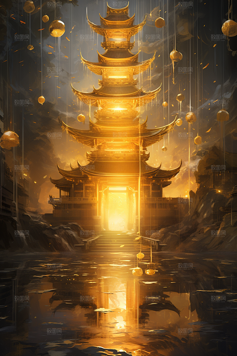 金色神话建筑高清古风原画