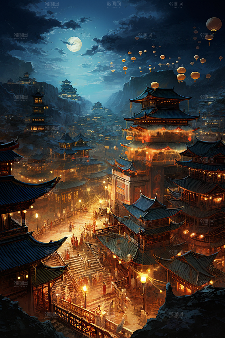 金色神话建筑国潮天宫原画