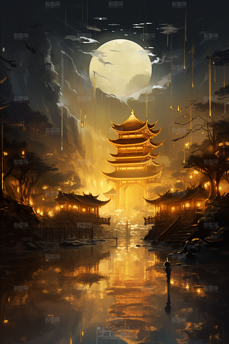 金色神话建筑天宫游戏原画