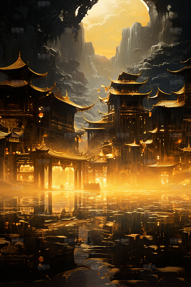 金色神话建筑古风高清原画