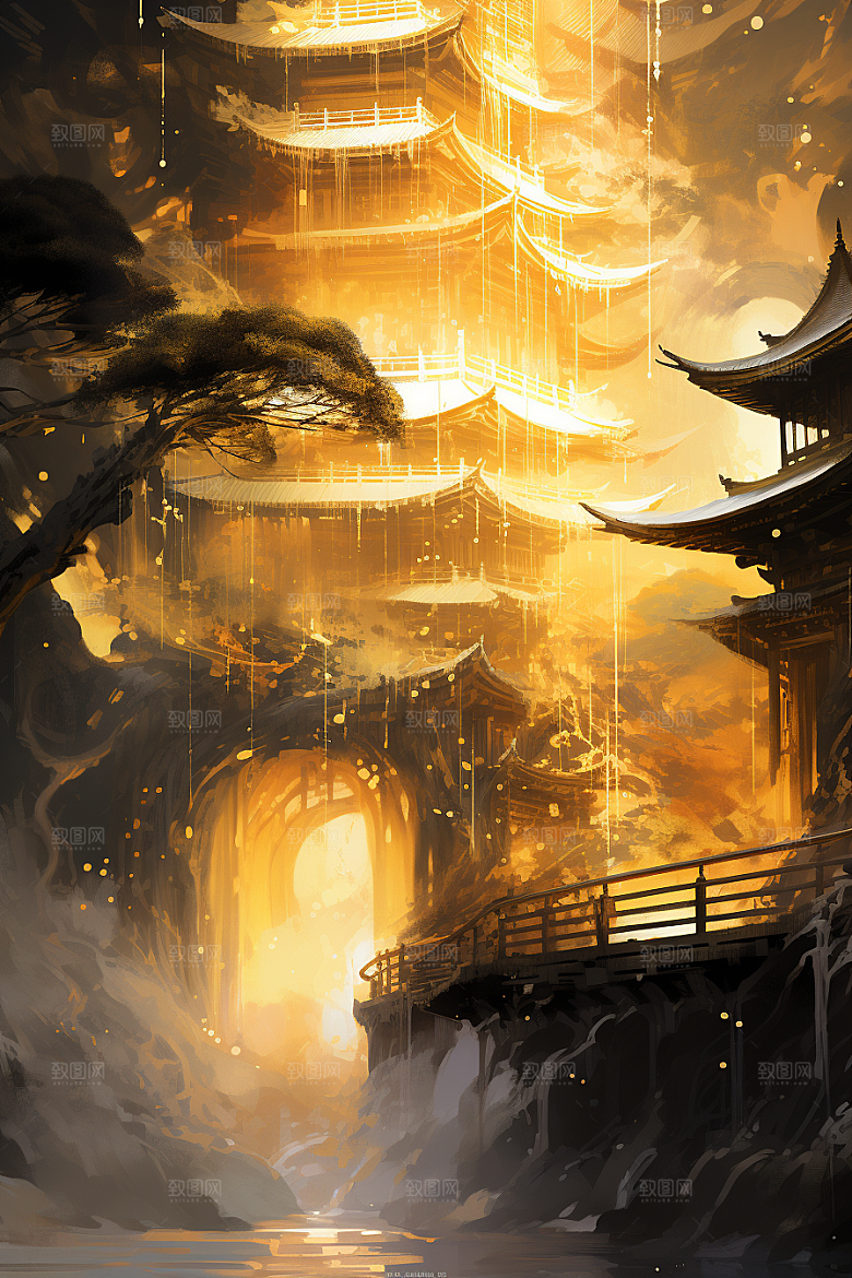 金色神话建筑游戏梦幻原画
