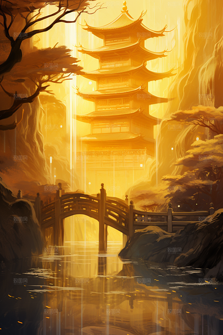 金色神话建筑天宫神仙洞府原画