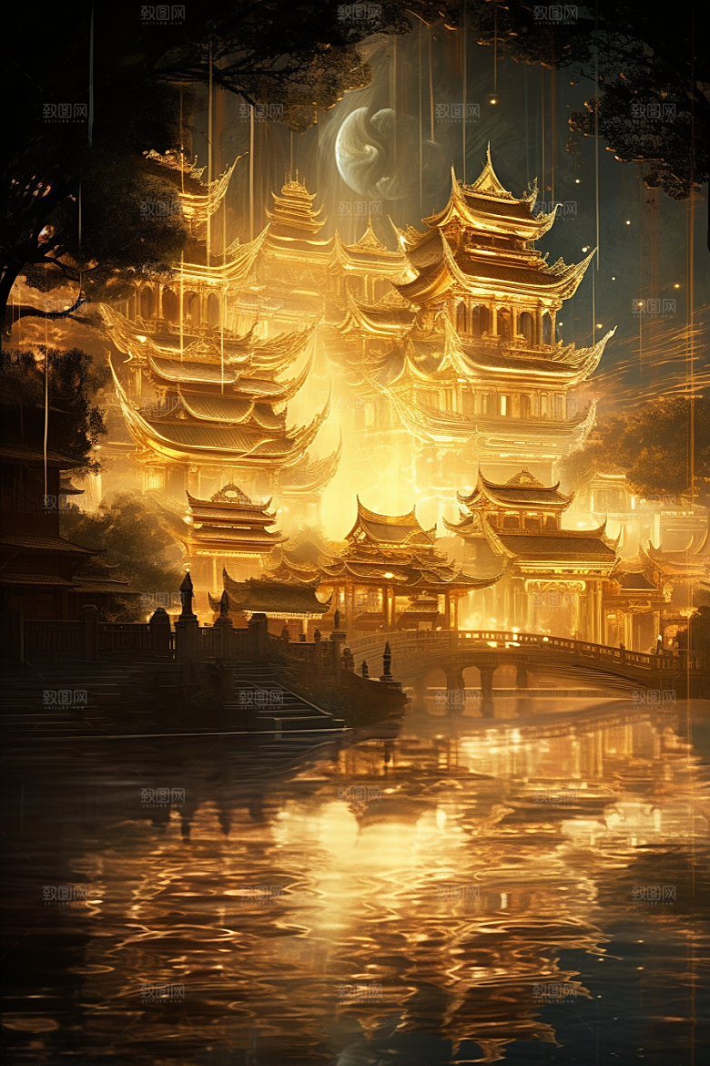 金色神话建筑神仙洞府高清原画