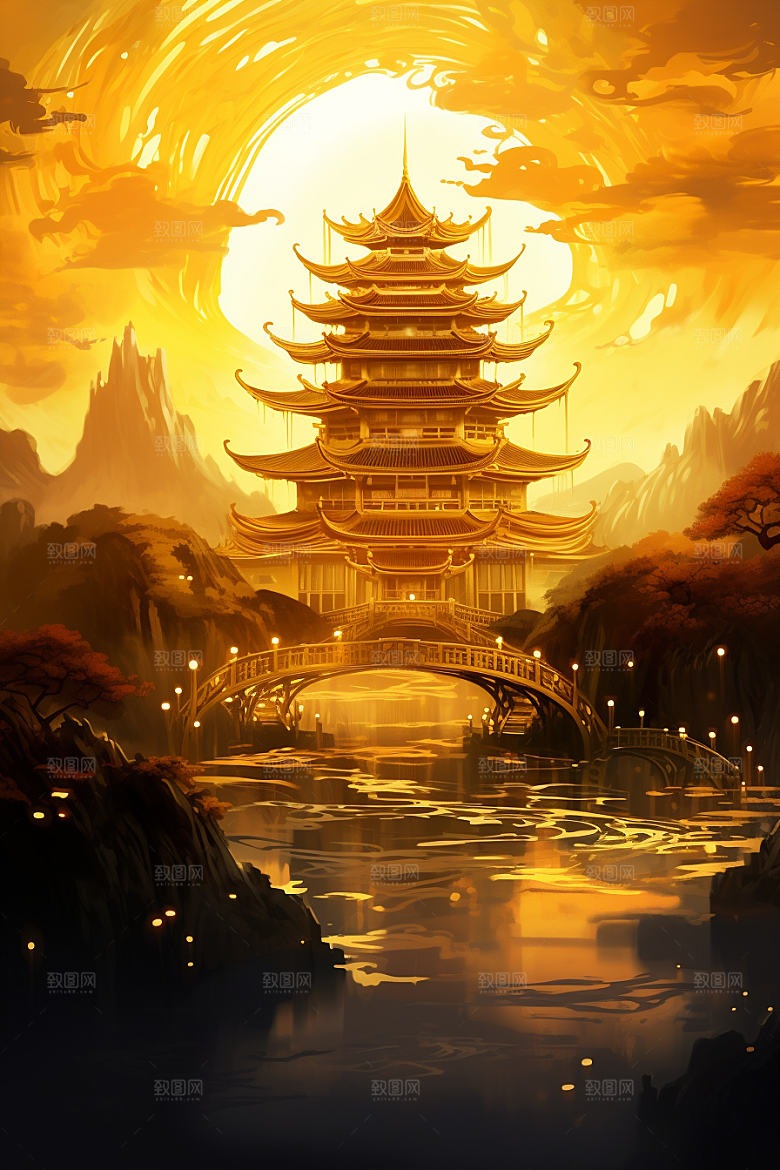 金色神话建筑游戏天宫原画