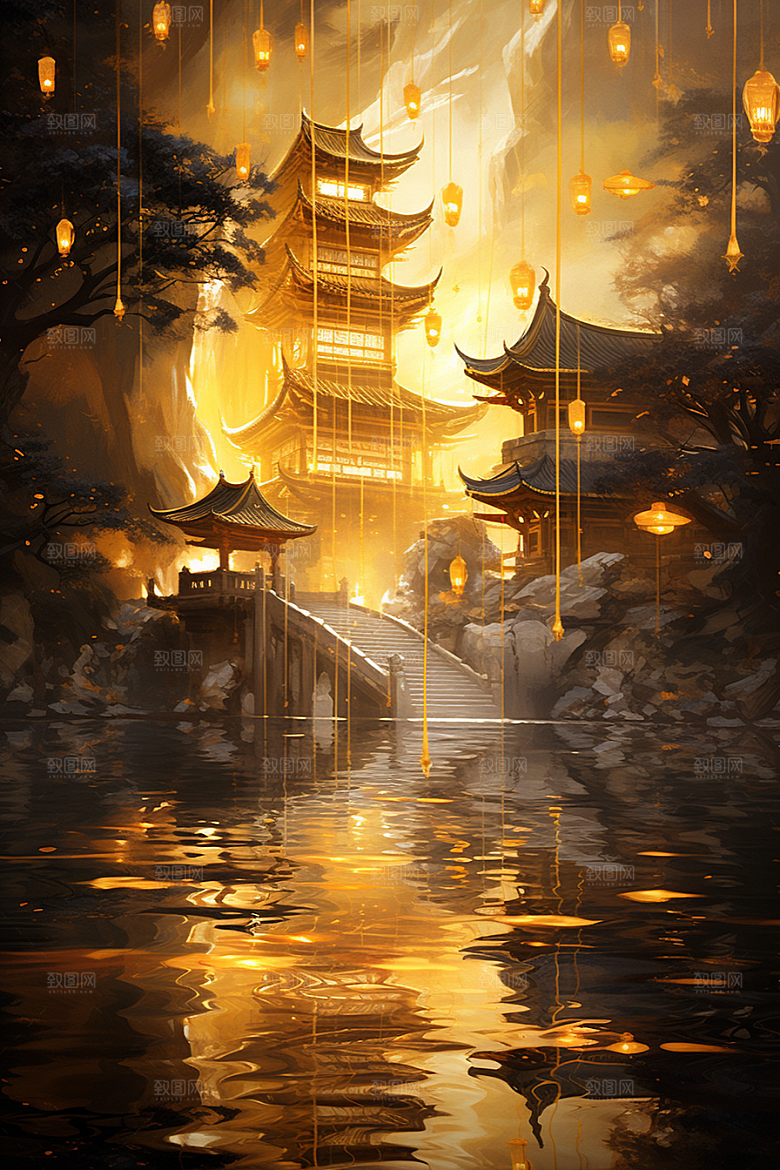 金色神话建筑天宫神仙洞府原画