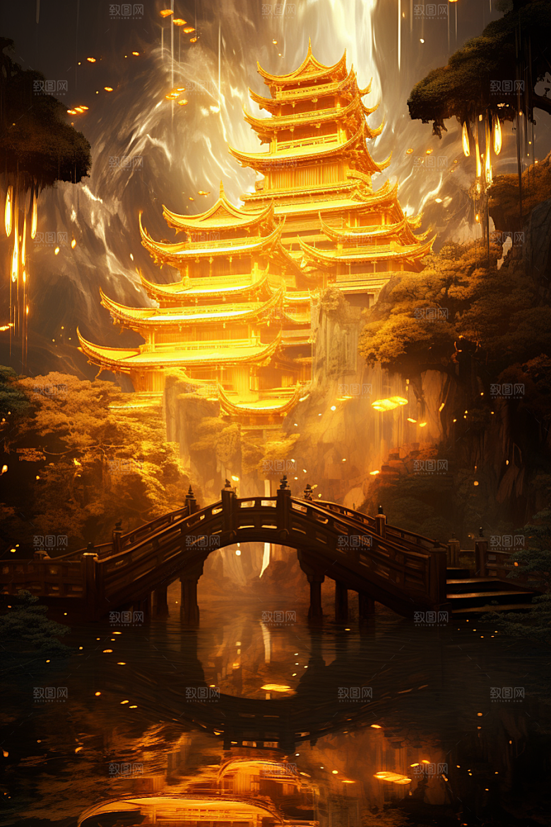 金色神话建筑神仙洞府天宫原画