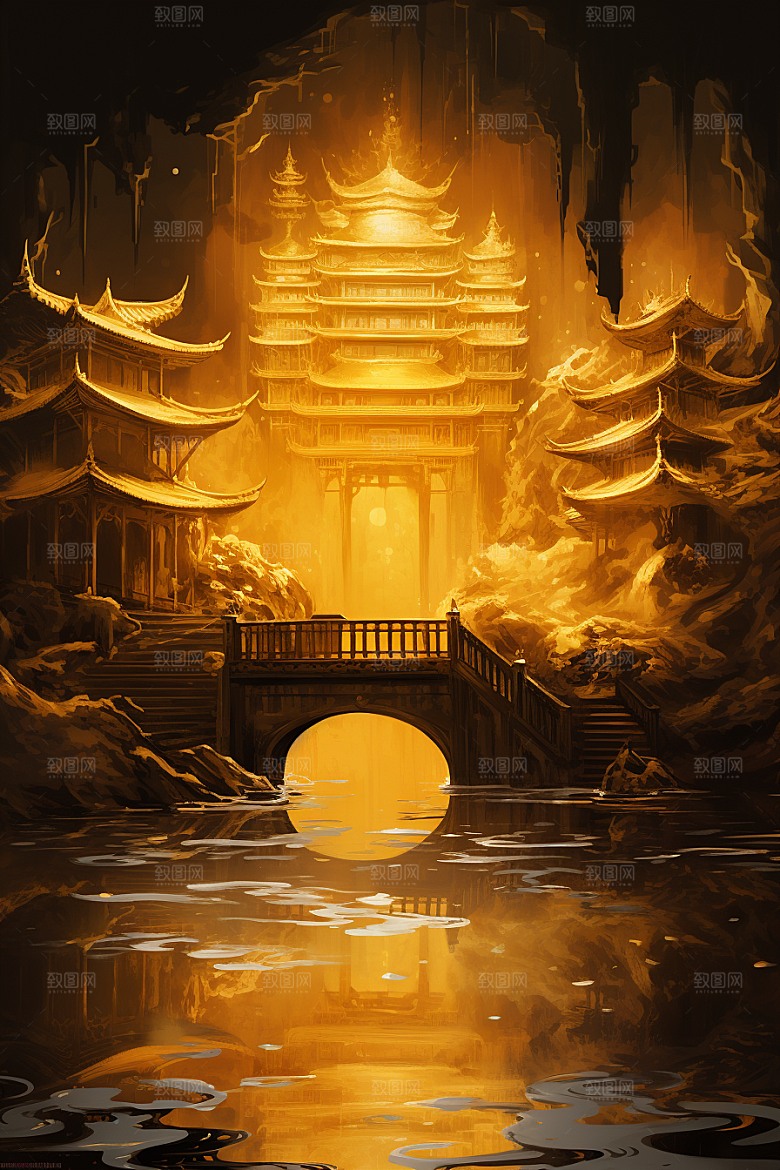 金色神话建筑游戏古风原画