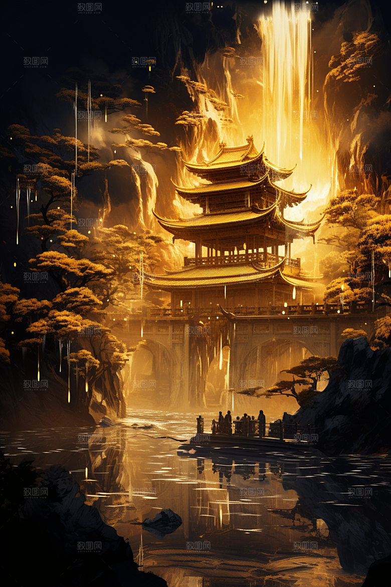 金色神话建筑神仙洞府天宫原画