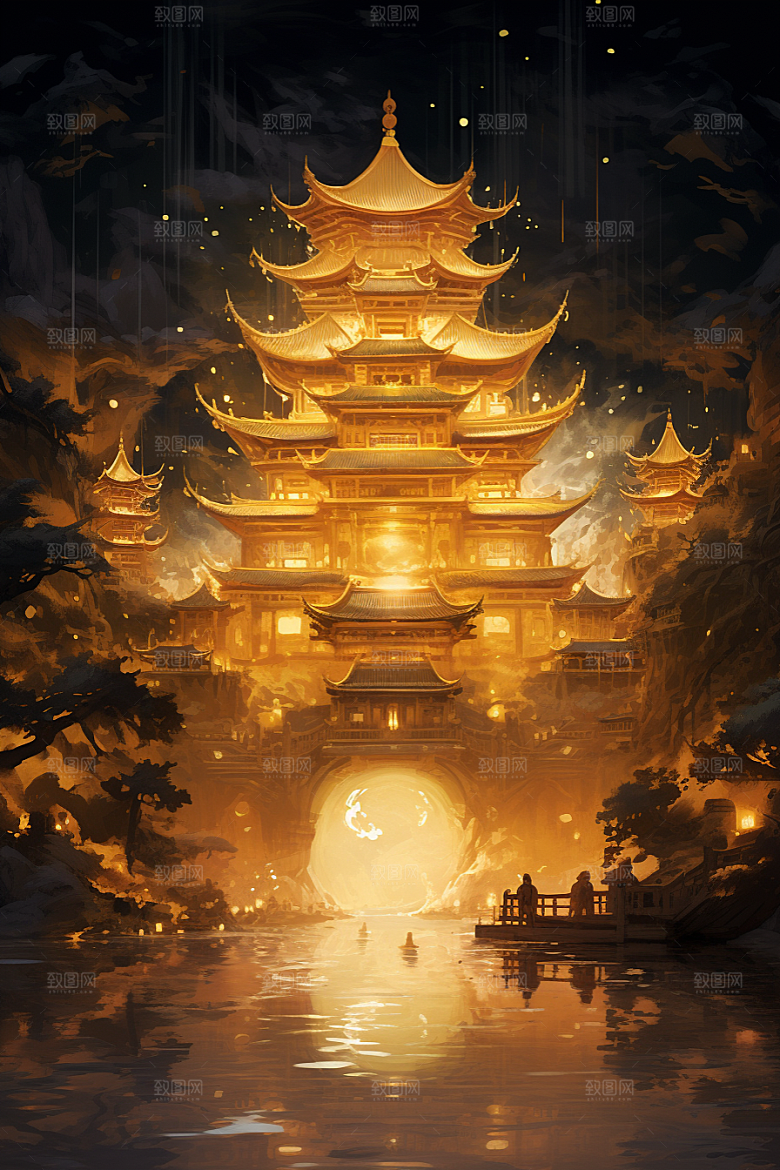 金色神话建筑中国传统风格高清原画