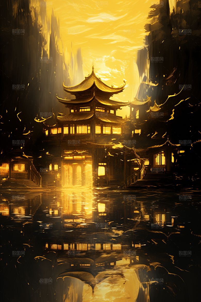 金色神话建筑高清中国传统风格原画